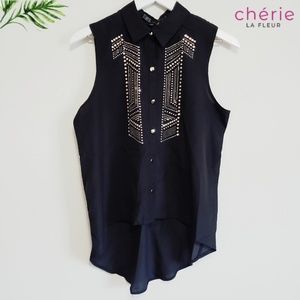 Ali + Kris | Black & Gold Sleeveless Blouse - M